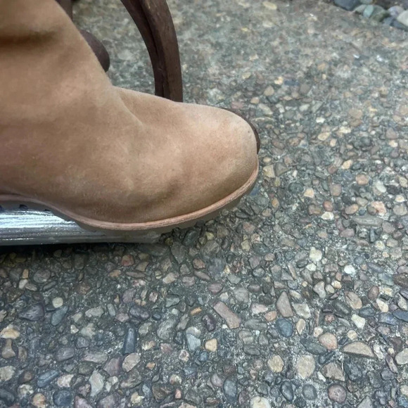 Ugg Seyline Shearling Tan Chestnut Suede Wedge Booties Size 8.5 - Picture 10 of 13